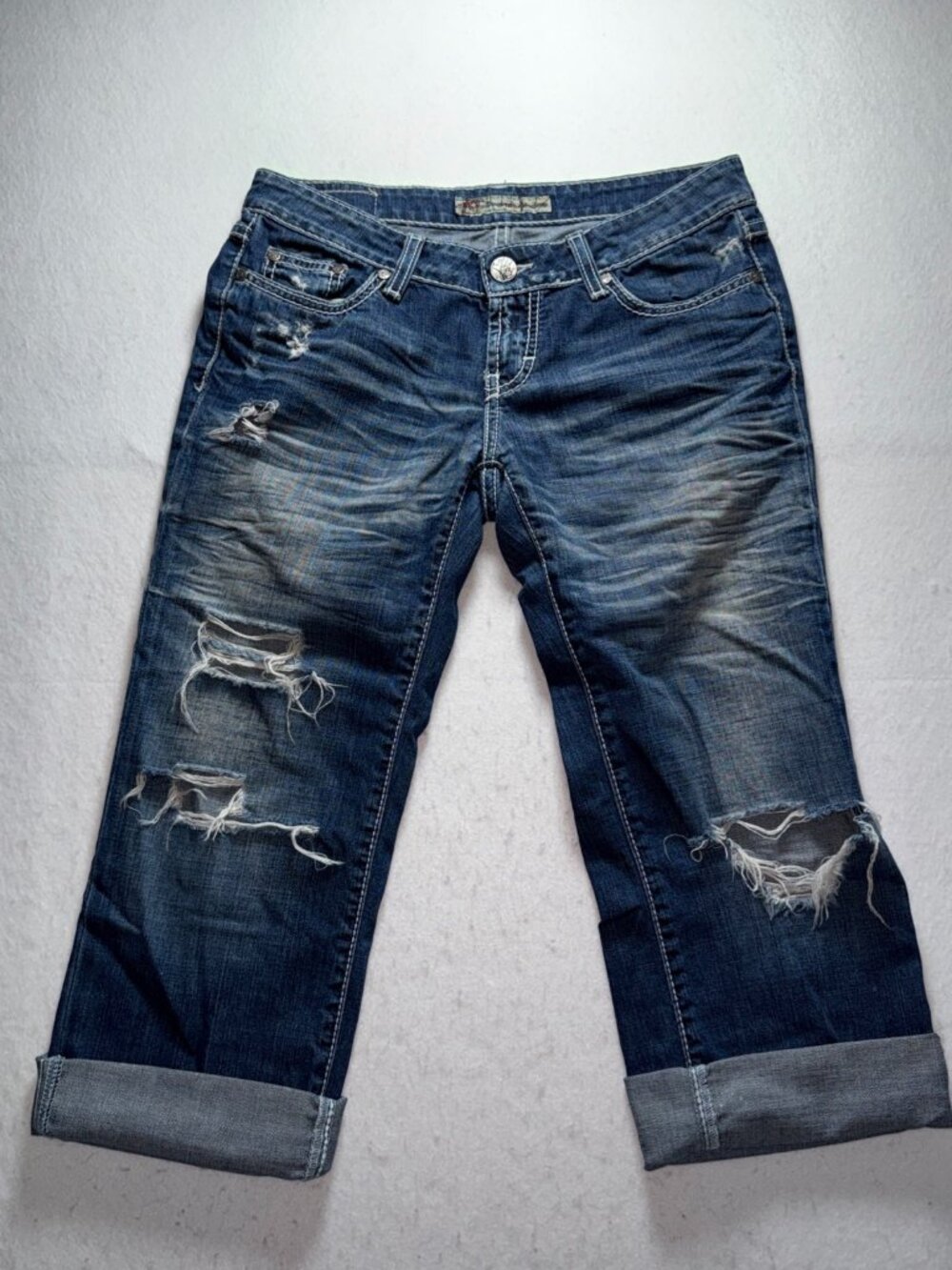 Y2K BKE BUCKLE ‘STELLA’ Capri Length Low Rise Jeans Stretch - Distressed Size 27